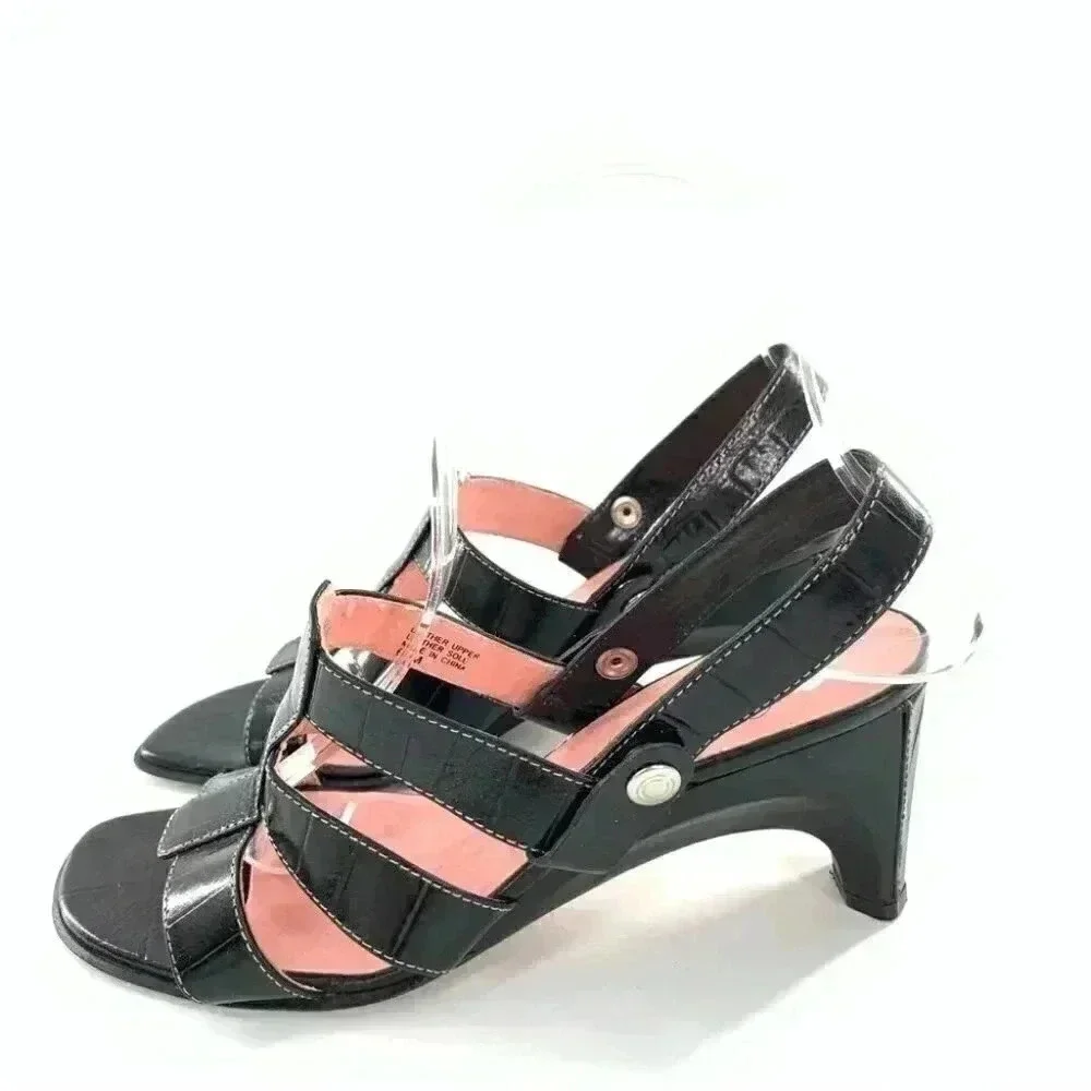 Joan and David heels size 6.5 black leather vintage 80s 90s tortoise embrossed